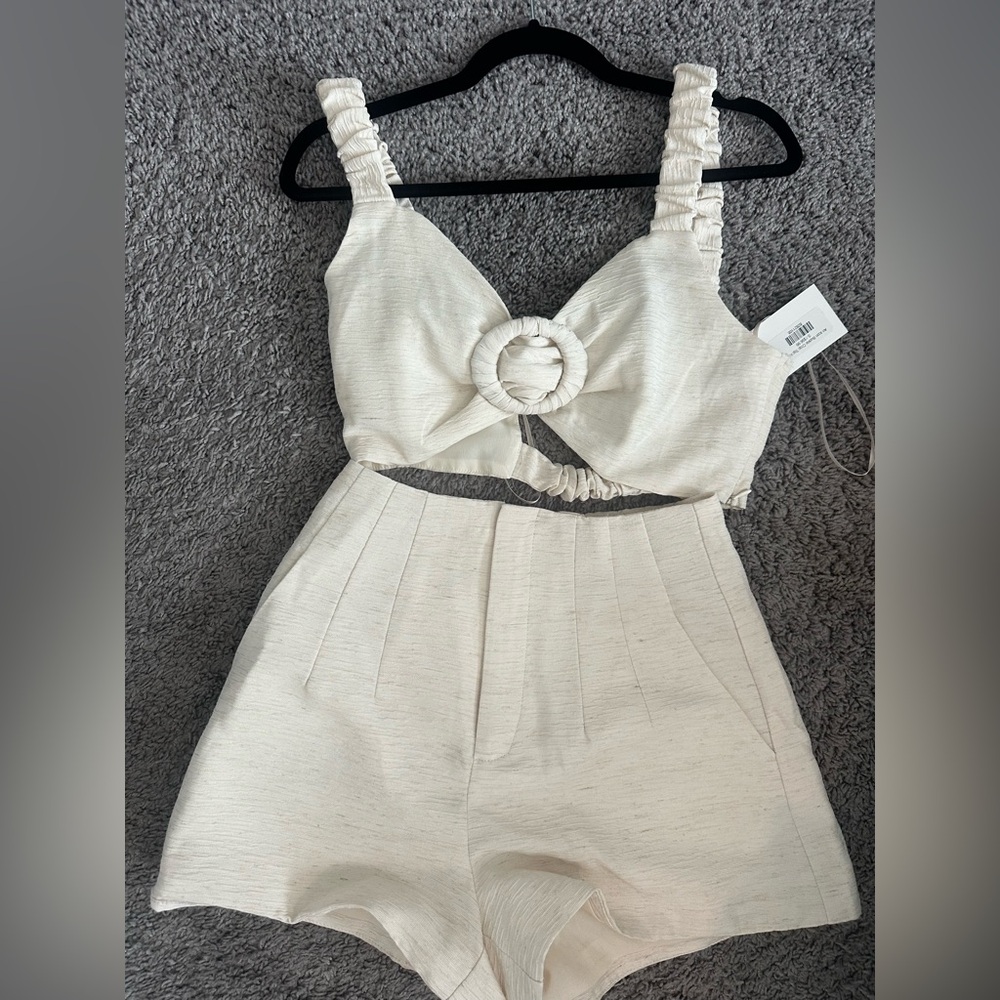 Chic Cream Two-Piece Set with Ruched Top
